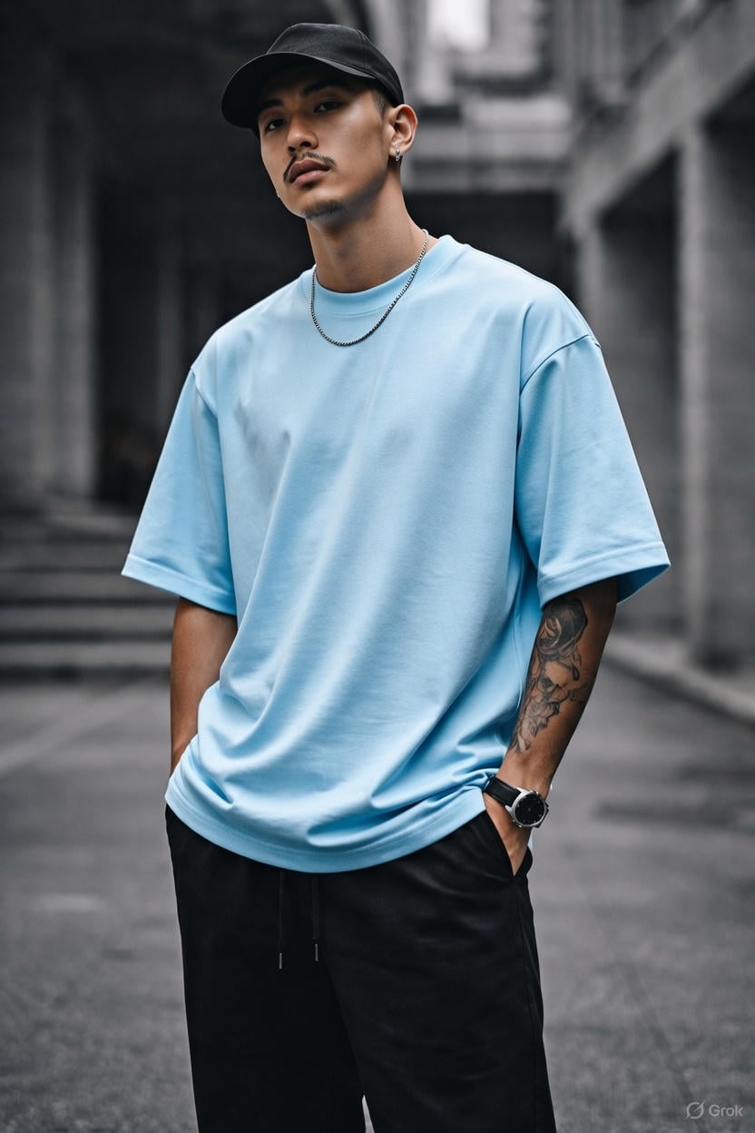 Oversized Cotton T-Shirt – Sky Blue